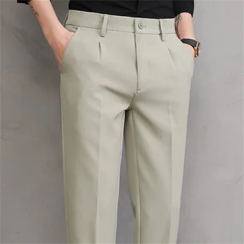 2024 Годишният Тънък Костюм Панталон Дрехи в Корейски стил Обикновена засаждане на Бизнес Кафяво-бели панталони за мъже