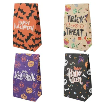 24шт Крафт-хартия Подарък пакет за Хелоуин, за опаковане на рекламни трикове или предложения, опаковки за бонбони, сладкиши, бисквити, Чанта за хранене, Декор за парти на Хелоуин