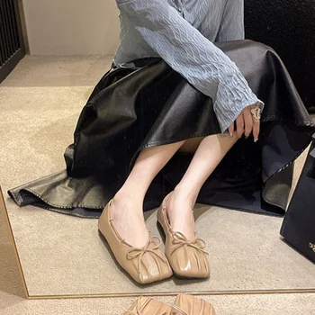 Дамски обувки Mary Jane с квадратни пръсти в Ретро стил, 2023, Есенни Нови балет апартаменти с мека подметка, френски тънки обувки със сладък нос