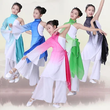Детски костюм за класическия танц, елегантен женски костюм за танц с фен, детски танцов костюм, танц с чадър Цзяннань