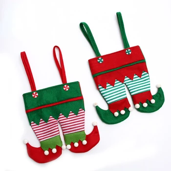 Коледен подарък, Чанта за шоколадови бонбони с Елф, Коледна торбичка за Вино, Чорапи, Коледно Червено-Зелен Пакет за подаръци от бонбони, Коледни Чорапи, за Парти