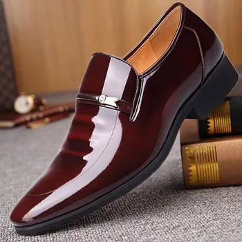Луксозни бизнес кожени обувки-Oxfords, мъжки дишащи официални обувки от лачена кожа, Големи размери, Мъжки Офис Сватбени обувки на равна подметка, Мъжки черни