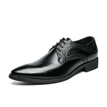 Лятна бизнес ежедневни обувки с остър бомбе, мъжки обувки на платформа в британския стил, ежедневни младежки кожени обувки