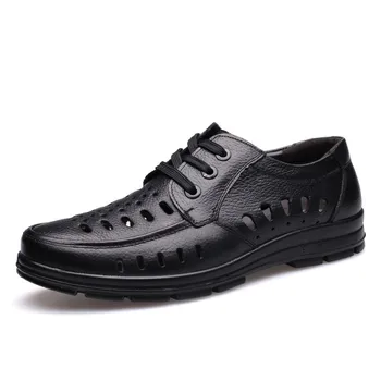 Лятна бизнес обувки от естествена кожа, мъжки кожени сандали с разположени дупки, ежедневни обувки, мъжки обувки D281