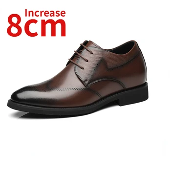 Мъжки модел обувки От телешка кожа с невидима нишка, увеличаване на растежа на 6-8 см, Бизнес дишащи сватбени обувки от естествена кожа с остър бомбе, мъжки