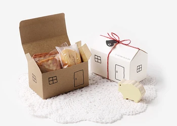 10 бр./лот, Хартиени подаръчни кутии във формата на къщи, Бяла крафт-опаковка за Парти, Сватба кутия шоколадови бонбони, набор от чанти, с подарък биркой