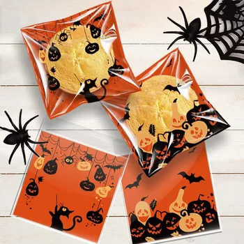 100шт Happy Halloween Candy Подарък пакет Призрачная Тиква Паяк Бисквити, Закуски на Пластмасови Опаковъчни торбички Декор за Хелоуин