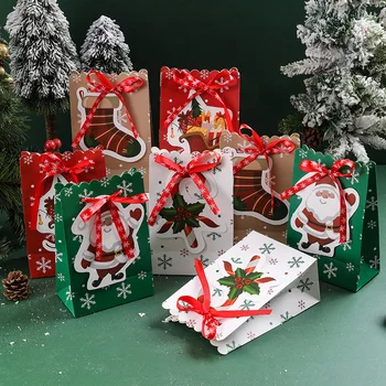 10шт Коледни подаръци пакети, Хартиена Чанта за бонбони и бисквити, Дядо Коледа, Снежинка, Камбанка, Коледна опаковки, Подаръчни кутии за бисквити, Парти