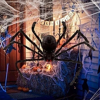 1БР 90/125/200 см Хелоуин Гигантски черен плюшено паяк, декоративен подпори, детска играчка с духове къща декор за парти на открито