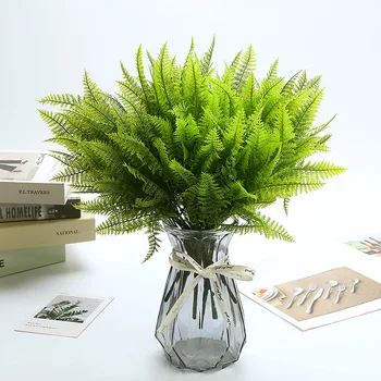 1бр Изкуствени Зелени Листа от папрат Декор Фалшиви листата на растението от пластмаса Украса на дома сватбена маса за парти на балкона