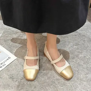 2023 г., Нови Модни дамски обувки на нисък ток с Квадратни пръсти, обувки-лодка Mary Janes в Ретро стил, Непостоянно Пролетно-Есенен Дамски обувки, Размер 35-40