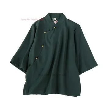 2023 дамски китайската традиционна блуза hanfu, национален чай, памучен бельо риза, реколта подобрена блуза, риза в стил ориенталски дзен