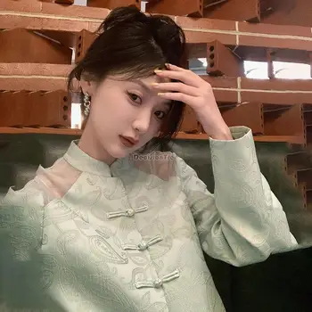 2023 китайската традиционна подобрена блуза, дамски елегантен всекидневен топ за всеки ден, Универсален топ в ориенталски стил, дамски модни риза ципао
