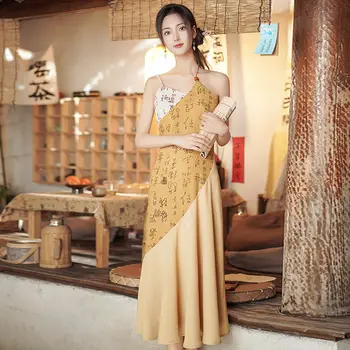 2023 китайското подобряване на рокля ципао, национално вечерна рокля чонсам с флорални принтом, източно елегантна рокля фея принцеса ципао