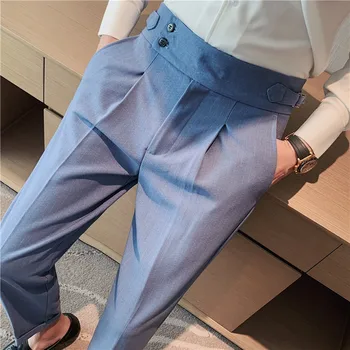 2023 Мъжки Модел, панталони, високо качество на Бизнес Ежедневни Драпирани панталони с висока талия, Мъжки Официални панталони на райета, Мъжки панталони за социално костюм
