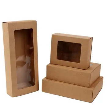 20pcs голяма Кафява кутия от крафт-хартия с прозрачен прозорец от PVC под формата на кутия за Подарък кутии с прозорец