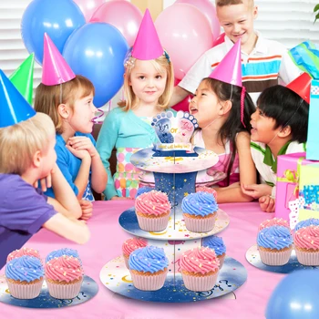 3-Слойная Синьо-Розова Поставка за детски кифли, Кифли за душата на Детето, Пол, 1-ви рожден Ден, Украса за партита, Аксесоари за украса на тортата