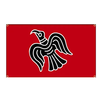 3x5 фута 90x150 см Червено-черен флаг Врана Викинга