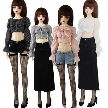58-60 см, дрехи за кукли BJD, 1/3 DD SD, кукла с отточна тръба на шарнирна връзка, модни каре ризи, дълги поли, дънкови шорти, подаръци за момичета на високи токчета