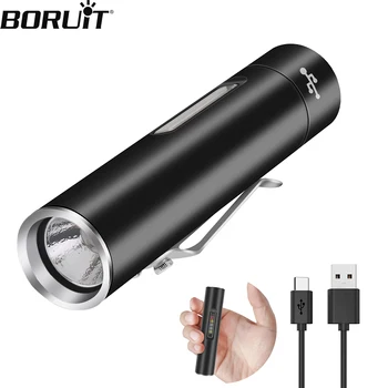 BORUiT V5 LED преносим мини-фенерче, супер ярък акумулаторна фенерче Type-C, водоустойчив UV работен лампа, скоба, за писалка, фенерче