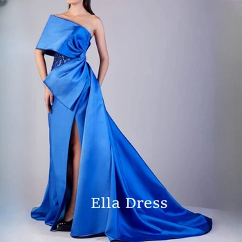 Ella Секси Вечерна рокля Русалка за бала с висока цепка на едно рамо, Атласное вечерна рокля за абитуриентски бал с отворен гръб, един коктейл рокля за абитуриентски бал, рокля размер