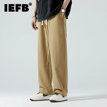 IEFB, Летни Мъжки Ежедневни Панталони от чист памук, Корейски стил, Свободни Преки Костюмные панталони, Мъжки Универсални Разтеглив Широки панталони 9C594