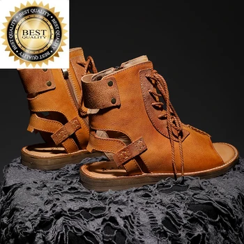 In Sandals / Мъжки готини обувки От естествена Рибарско кожа, с отворени пръсти и Ръчно изработени детайли от дантела-За мъже/Жени, Размер 35-46