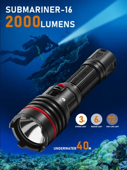 LetonPower фенерче за гмуркане и подводен фенер за гмуркане SM-16 подводен 100 м Акумулаторна фенерче тип C