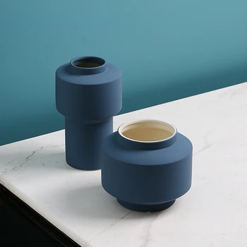 Nordic Ins Проста тъмно синя керамична ваза от порцелан, украса за дома, декоративен модел на саксията за стая
