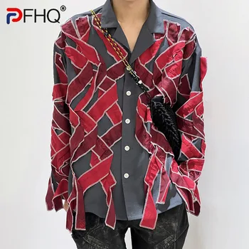 PFHQ, ризи свободно, намаляване, шарени мъжки ризи с дълги ръкави в стил мозайка, удобна изтънченост, универсални спортни ежедневни блузи копчета 21Z1803