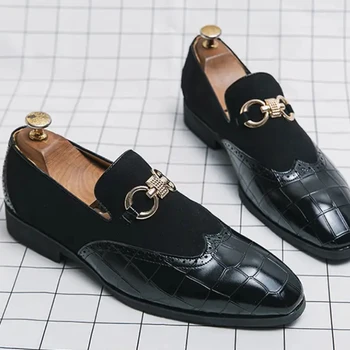 Topvivi, Мъжки тънки обувки, Модерни обувки от тисненой кожа в стил мозайка, Мъжки лоферы с катарама във формата на подкова, бизнес модела обувки