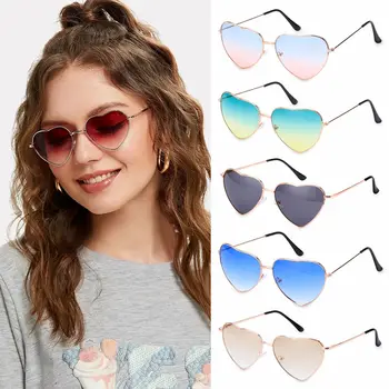 Vintage слънчеви очила във формата на сърце, дамска мода, слънчеви очила метална рамка, костюмиран