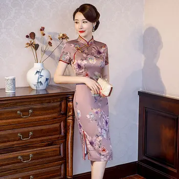 Yourqipao/ Лятно двухслойное женски Традиционната вечерна рокля Ципао в китайски стил с къс ръкав за всеки ден