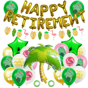 Балон честит РОЖДЕН ДЕН, Тропически Костенурки, Листа от Кокосова Палма, Балон С Фламинго, Декор За Парти в чест на рождения Ден, Летен Хавайски Балон