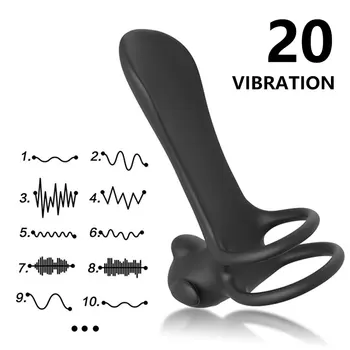 Безжично дистанционно пръстен-вибратор Забавя еякулацията с двоен о-пръстен за член 20 режима на Стимулация на клитора, секс-играчки за възрастни, двойки