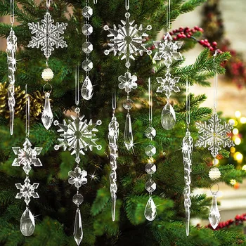 Бижута във формата на Снежинки и ледени висулки, Кристални Коледно Дърво, Прозрачна Декоративна Висулка, Коледна Украса за Дома Навидад 2023