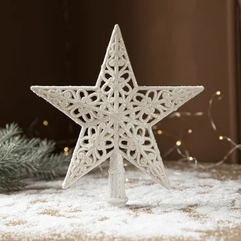 Блестящ бял топ със звездите, Украси за Коледната елха, Забавни Коледни декорации за дома, Коледна елха, подарък за Нова година, 1 бр.