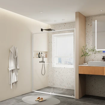 Бялата Преграда за душ стаите са В една линия, Баня, Разделительный екран за мокро и сухо почистване, Стъклена Преграда Changhong, Врата