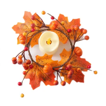 Венци от цветя във формата на кленов листа, Пръстен за свещи за Деня на Благодарността, изкуствена тиква, украса за масата на Хелоуин