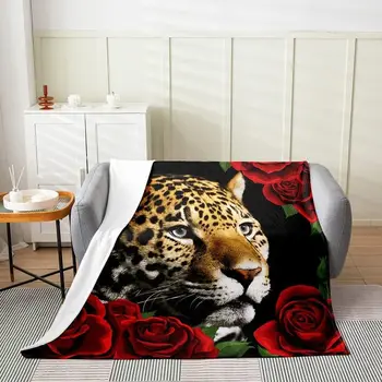 Всесезонное одеяло за деца с цветен модел на Рози, Фланелевое флисовое одеяло с леопардовым цвете, пушистое одеало за деца, Момчета