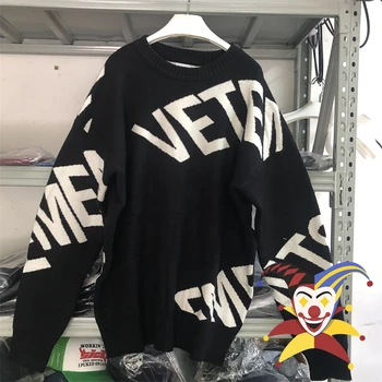 Вязаный Жаккардовый Пуловер с голяма Лого Vetements, Мъжки И Дамски Ежедневни блузи VTM