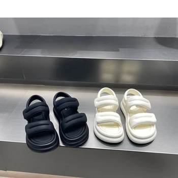 Дамски летни сандали Корейската версия, Модни удобни ежедневни плажни обувки с отворени пръсти, двуцветен ежедневни обувки Cloud подметка