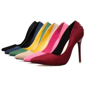 Дамски обувки-лодка; Замшевая обувки на висок Ток 11 см на висок ток с Остър Пръсти и D-образно деколте; Пикантни Луксозен Дизайнерски дамски Обувки; Zapatos De Mujer