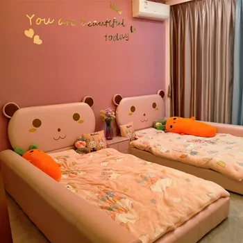 Детски мебели за момичета на принцеси Сестри второто легло за родители и деца, комбинирана легло срастване легло в основната спалня и кожена огради легла