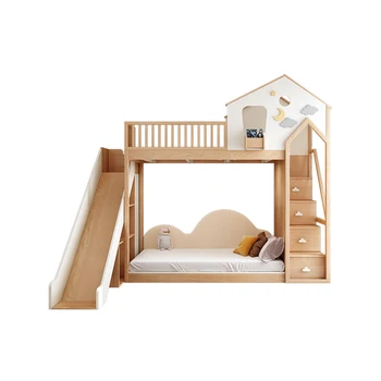 Детско легло от масивно дърво къща на дърво, дървена вятърна повдигнати легло Висока и ниска с пързалки Двуетажни легла могат да бъдат конфигурирани по поръчка