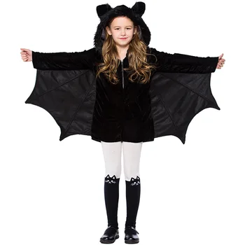 Деца, момичета, Тъмно черно наметало с качулка във формата на прилеп, боди, гащеризони, костюми за Cosplay на Хелоуин