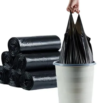 Домакински сгъсти жилетка с точки разлика, торба за боклук, кухненски еднократна преносим торба за боклук, Голям черен пластмасов пакет