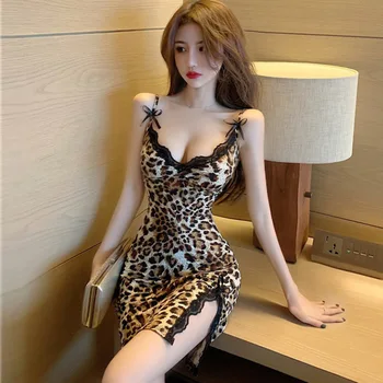Жена забавно бельо, Секси Рокля, за да Спи с леопардовым модел, Страстното Изкушение, Завързана лък, Секси Комплект за флирт в леглото