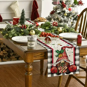 За дома, Коледа, Коледа Tablerunner Весела Коледна украса Щастлива Коледна Покривка Кухня