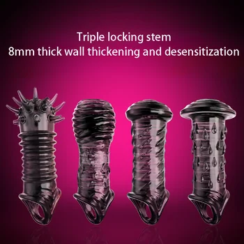 За многократна употреба Презервативи с кристали Шипове За Мъже, 3D Ребристое пръстен за пенис, Масаж за стимулиране на точката G, Ръкав за пениса, секс-играчки за Забавяне на еякулацията